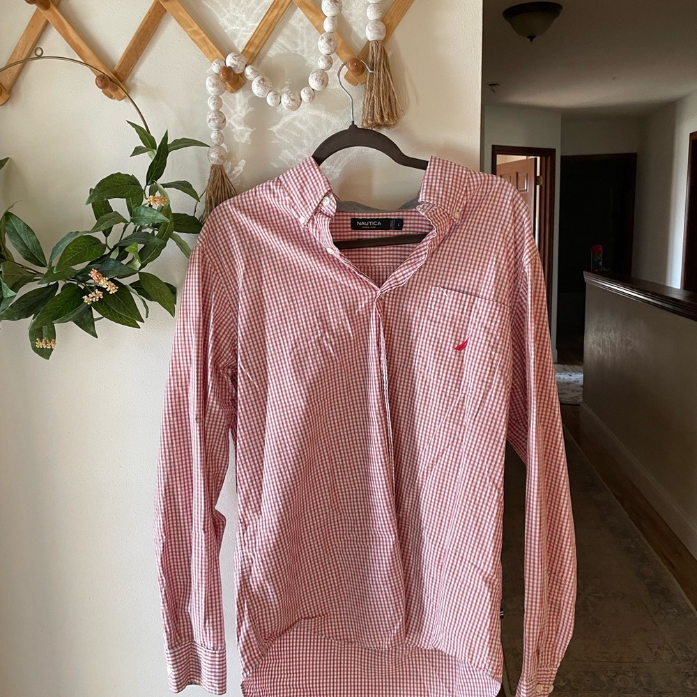Nautica Red and White Checkered Shirt